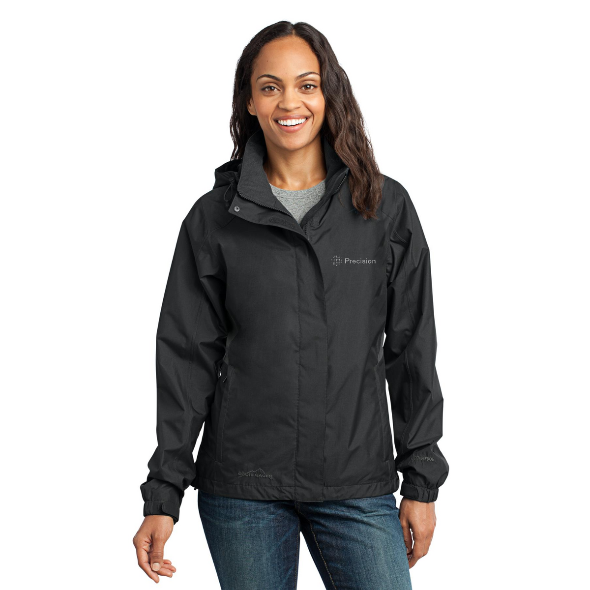 Eddie Bauer Women's Rain Jacket - Embroidered — Black/ Steel Grey