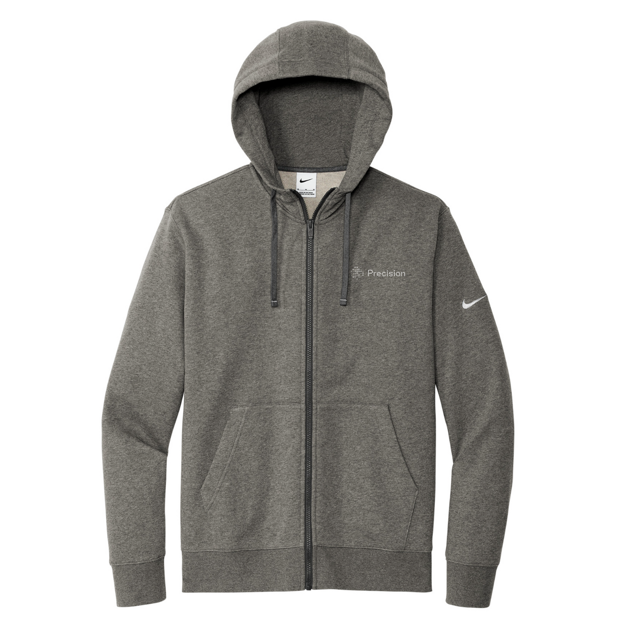 Nike Club Fleece Sleeve Swoosh Full-Zip Hoodie - Embroidered — Charcoal Heather