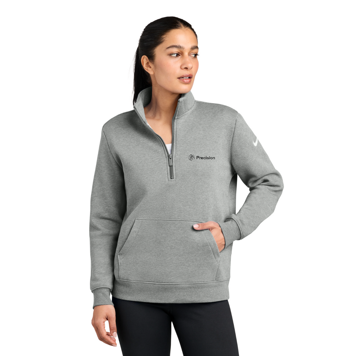 Nike Women's Club Fleece Sleeve Swoosh 1/2-Zip - Embroidered — model