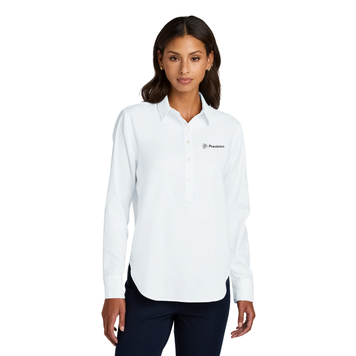 Mercer+Mettle Women's Long Sleeve Modern Oxford Shirt - Embroidered — model